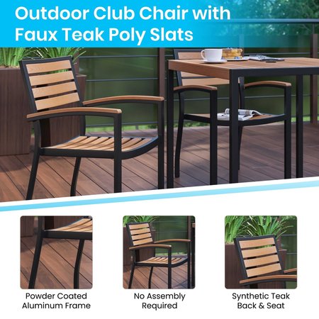 Flash Furniture 30" Square Faux Teak Patio Table & 4 Club Chairs XU-DG-104560064-GG